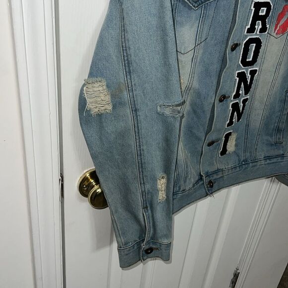 Distressed Denim Jacket with Patches - Picture 5 of 6